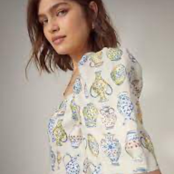 WILFRED NWT Fatale Puff Sleeve Peplum Linen Top Floral Print Cottagecore - Picture 1 of 10